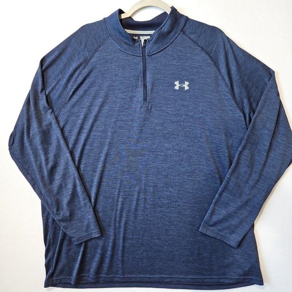 Under Armour Tech 1/4 Zip Pullover Mens 2XL Navy Blue Heather Heatgear Loose XXL - Picture 1 of 9